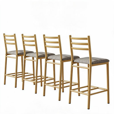 Ensemble de 4 tabourets de bar modernes à hauteur de comptoir avec dossier, structure en métal doré et chaises rembourrées en similicuir épais rembourrées pour îlot de cuisine, bistro et restaurant