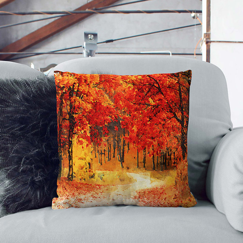 Path Through the Forest at Autumn Cushion with Filling, Stone, 55cm H x 55cm W x 20cm D