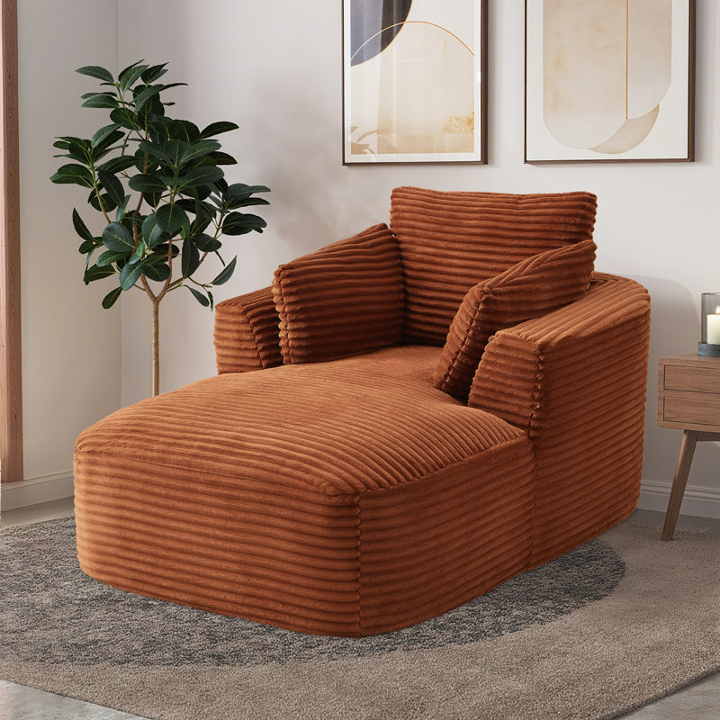 Canapé de 65 po en velours côtelé à compression sans os, sans assemblage, Orange
