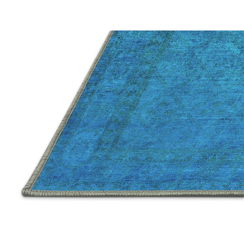 Tapis bleu tissé à la machine / tissé à la machine, Rectangle de 5 pi x 8 pi