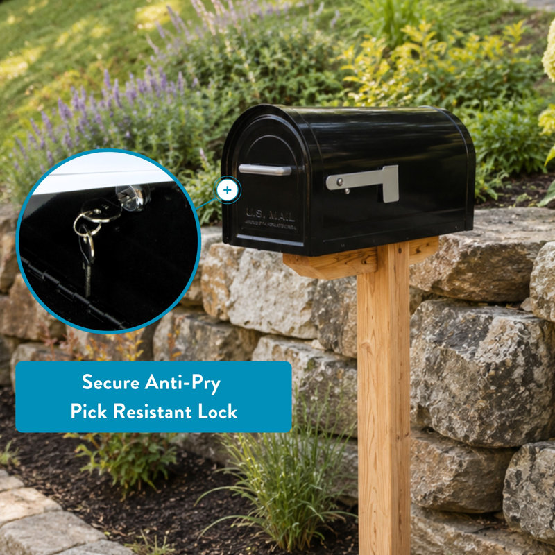 Reliant Large, Locking, Post Mount Mailbox, Black