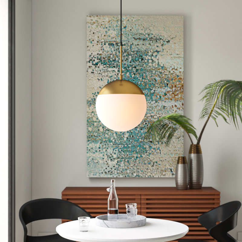 Yearby 1-Light Dimmable Globe Single Pendant , 69" H x 12" W x 12" D, Brass, Frosted White