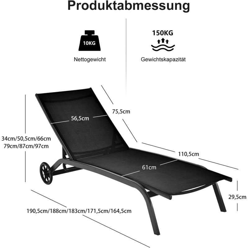 Jacquelynn 190.5cm Long Reclining Single Chaise, Black