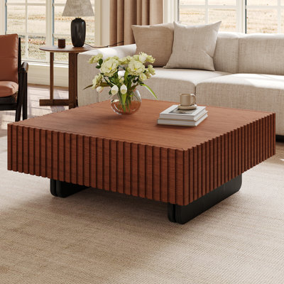 Modern Square Walnut Coffee Table with Storage Drawers, Centre Table for Living Room & Home Office