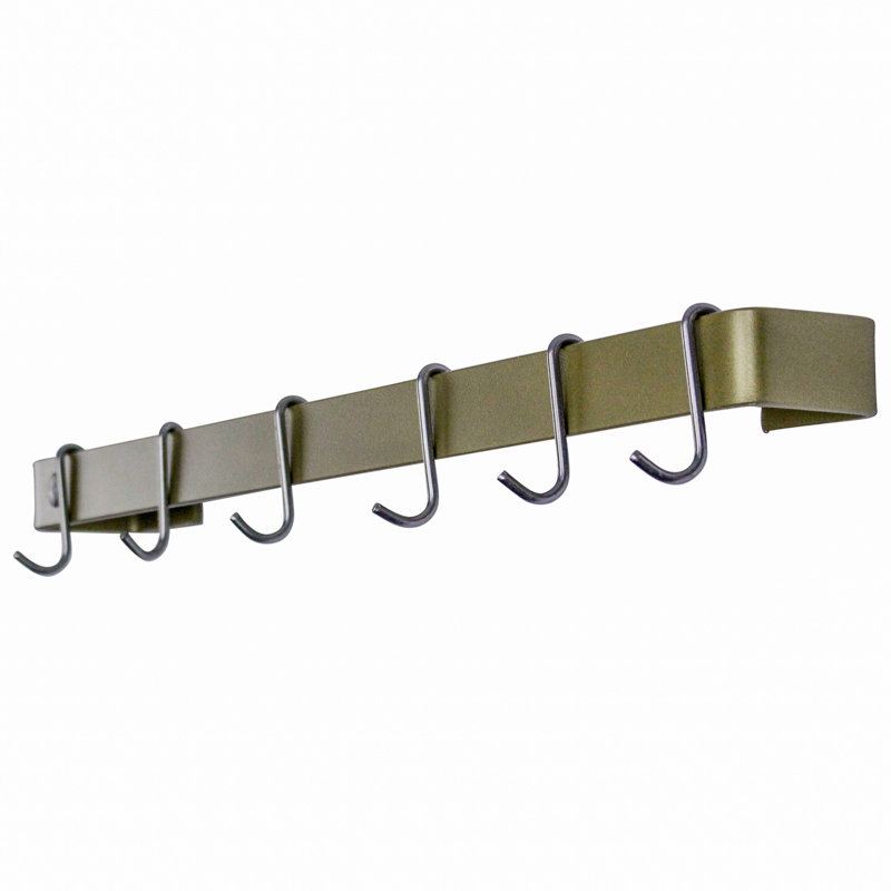 Handcrafted Wall Mounted Pot Rack, Brass, 3" H x 30" W x 3" D