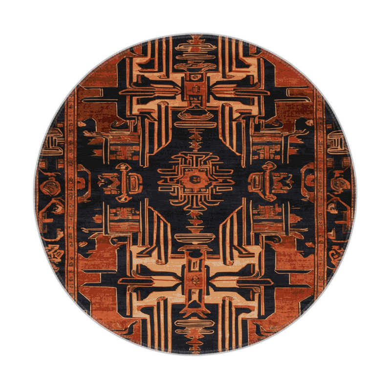 ArtDeco Brown Indoor and Outdoor Area Rug, Round 5'