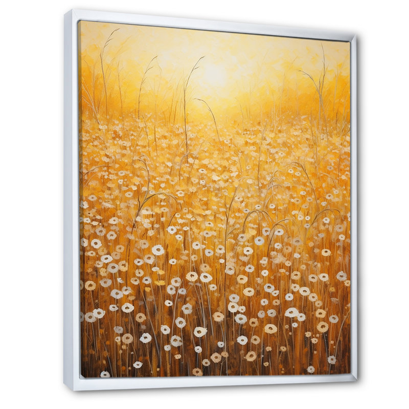 Champ de fleurs dorées, Cadre flottant blanc, H 40 po x l 30 po x P 1,5 po