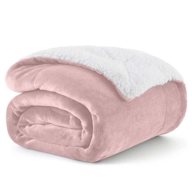 Sanborn Soft Reversible Sherpa Fleece Fur Thick Blanket Throw, 130cm x 150cm, Pink