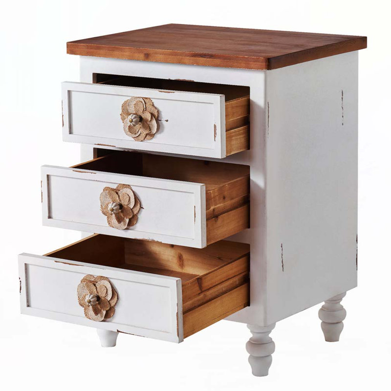 Table d'appoint 3 tiroirs avec rangement, Blanc antique