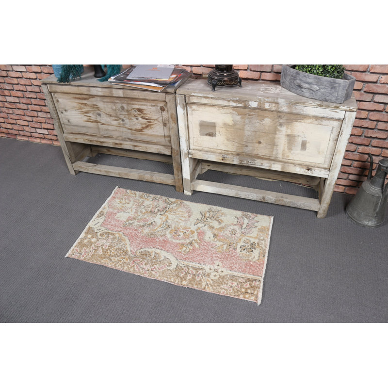 Tapis vintage rétro Oushak turc rose et beige tissé à la main pour un décor de style campagne