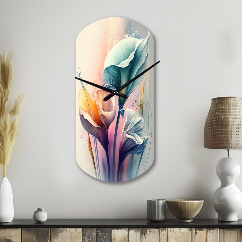 Horloge murale cylindrique colorée, lys de Cally II colorés, horloge murale asymétrique rose, Petit