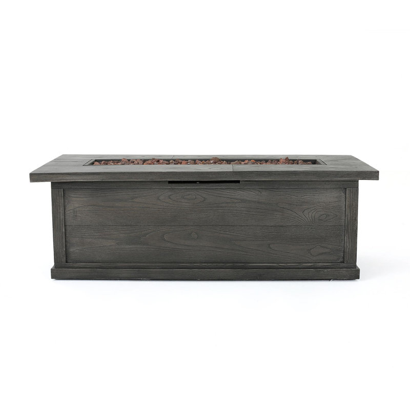56" Outdoor 50,000 BTU Rectangular Mgo Concrete Propane Fire Pit, Grey Wood Pattern (Tank Cover Not Included), Gray