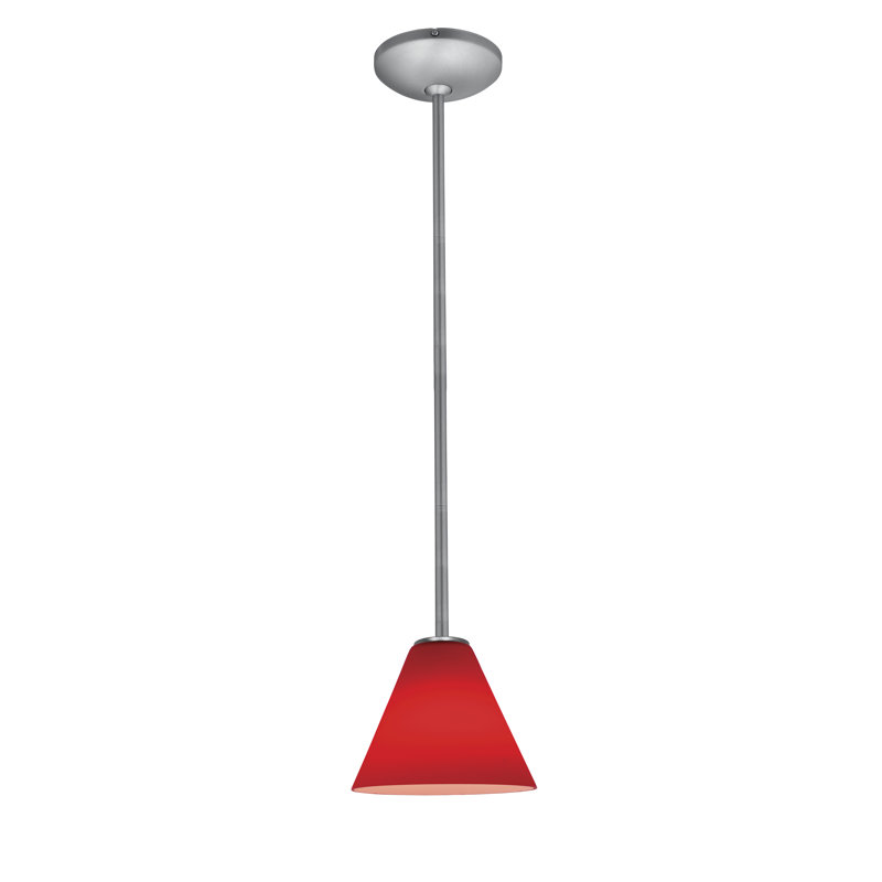 Luminaire suspendu conique 1 lumière Cascio, Rouge, Acier brossé