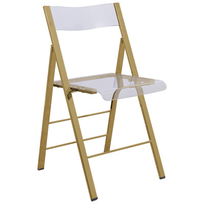 Tabris Modern Acrylic Folding Side Chair – Transparent Plastic Dining, Accent & Vanity Seating with Stainless Steel Frame & Footrest