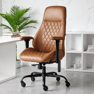 Fauteuil de bureau ergonomique à haut dossier avec support lombaire - polyuréthane, hauteur réglable, pivot pivotant, accoudoirs amovibles - Fauteuil de direction pour bureau personnel, bureau d'ordinateur ou espace de travail
