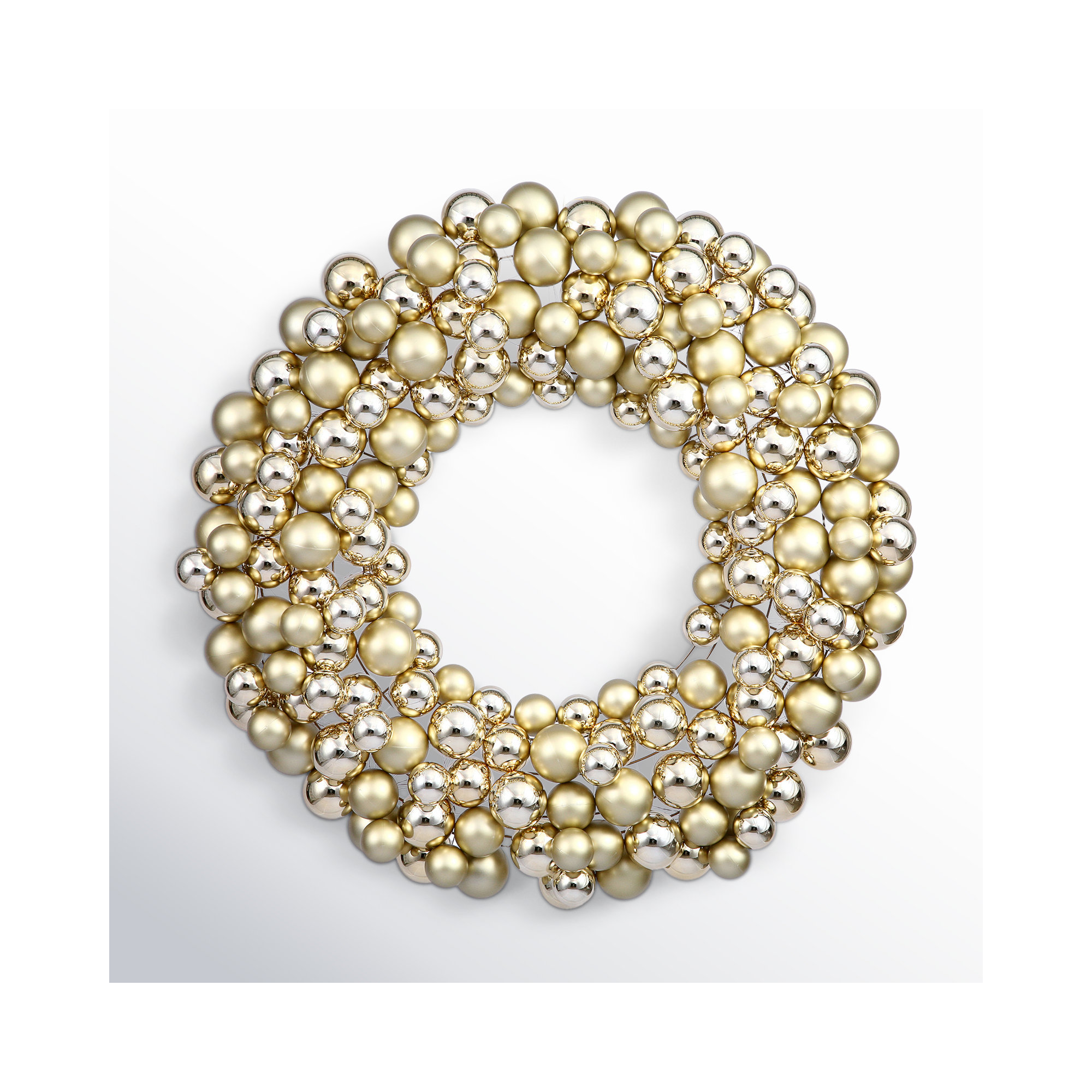 Shiny and Matte Ball Wreath, 36" W x 36" H x 3" D, Gold