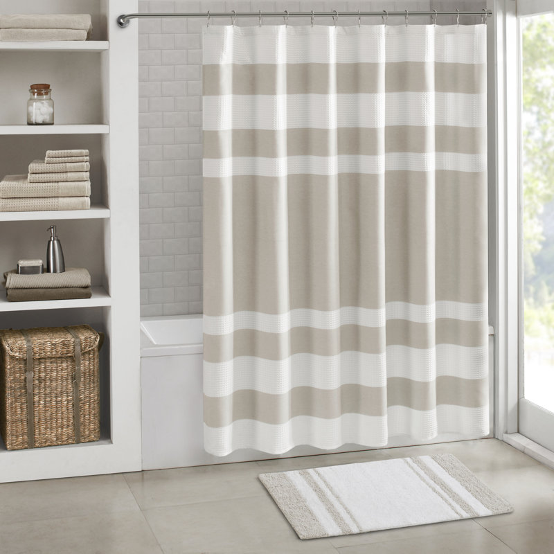 Taupe and White Cotton Reversible Bath Rug