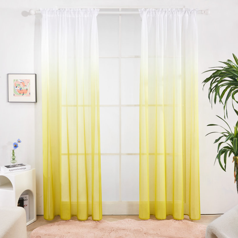 Zhejno Sheer Curtain Pair, 52" W x 72" L, Yellow