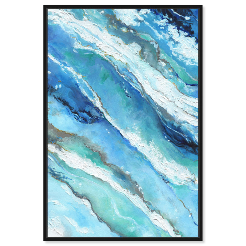 «Blue Abstract Canvas Vibrant Coastal Wall Art» par Art Remedy, H 31 po x l 21 po, Cadre noir