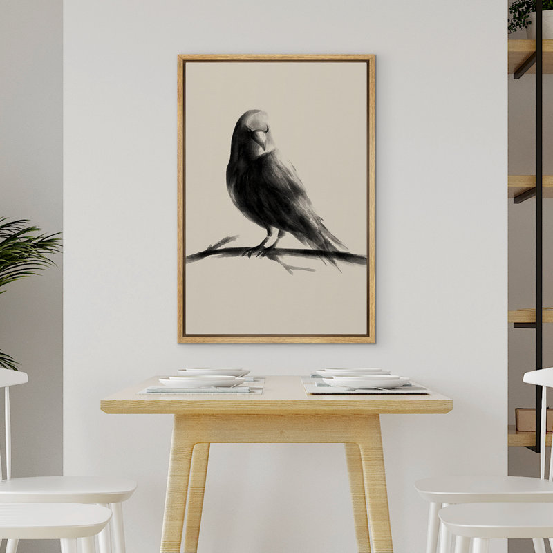 Oiseau gris, peinture à l'encre, Naturel, H 36 po x l 24 po