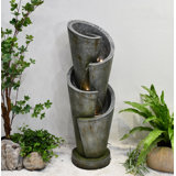 38" H Multi-LeveLED Solar Powered Fountain with Warm White LEDS
