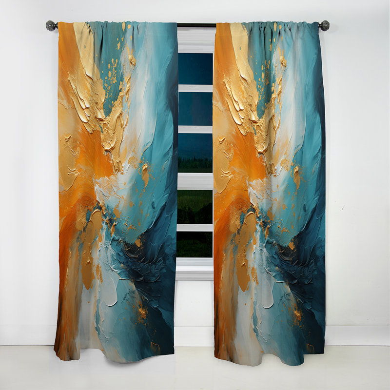 Rideau occultant en spirale à motif de spirale dorée et turquoise, L 52 po x L 95 po