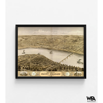 St. Charles-Missouri 1869, Antique Aerial View Of St Charles Poster, Old Missouri Poster, USA History City Poster Print, Library Wall Art