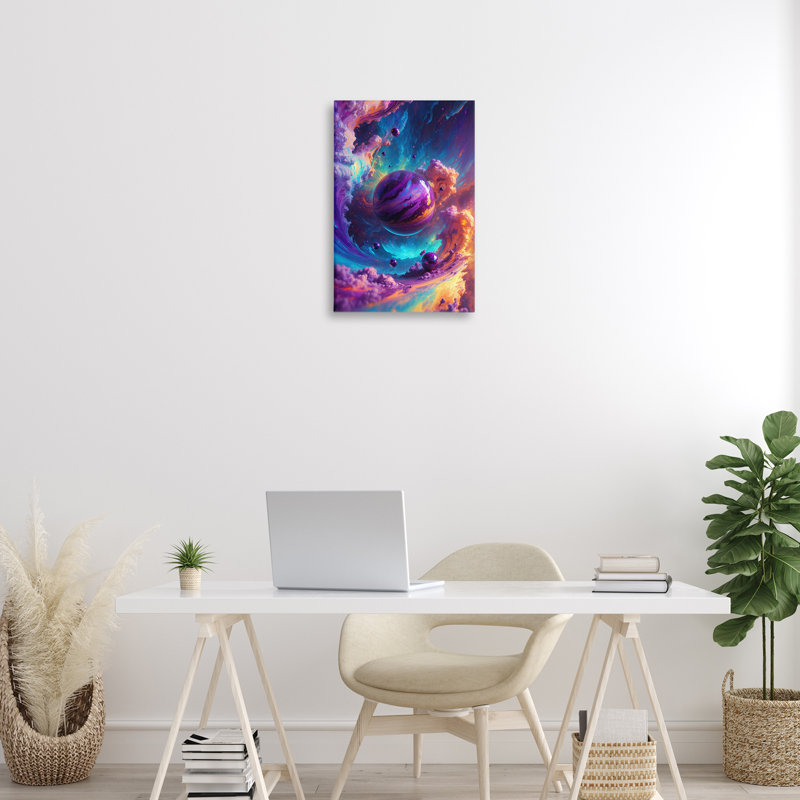 Planètes surréelles avec des nuages de couleurs sur toile, conception de Wumples, H 24 po x l 16 po