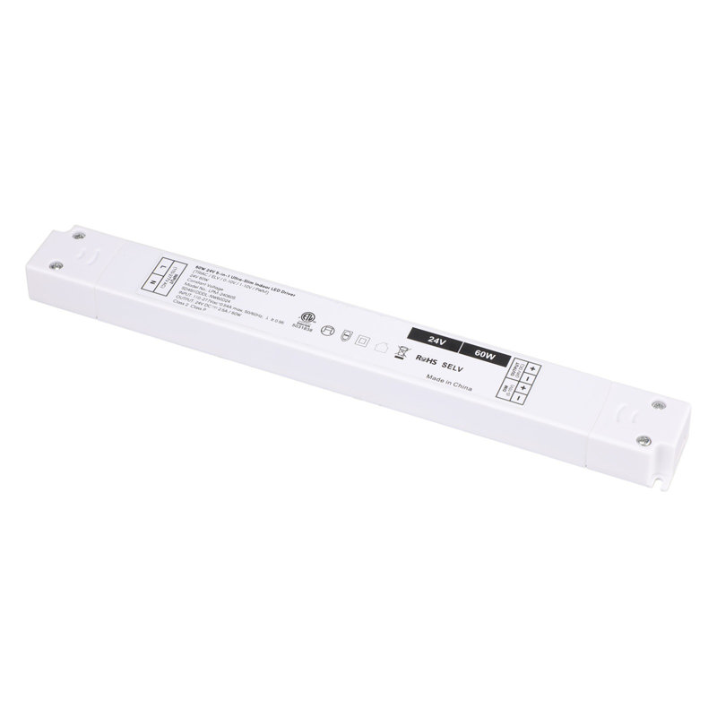 Conducteur intérieur ultra-mince à DEL 60W 24V 5-en-1, transformateur de gradation pour éclairage de présentation