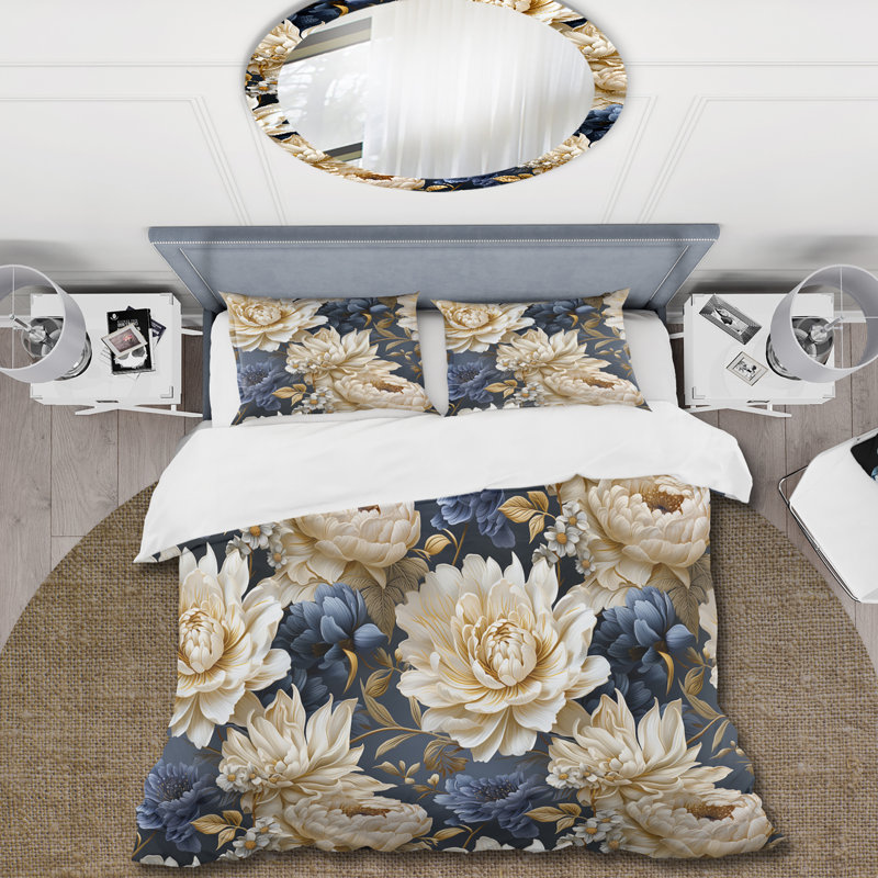 Ensemble de housse de couette Botanical Damask Haven, Housse de couette simple + 1 taie décorative stan