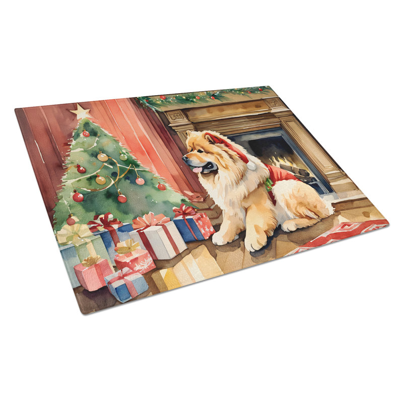 Grande planche à découper en verre Chow Chow Cozy Christmas