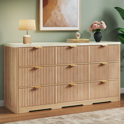 Commode 9 tiroirs cannelée, grande commode en bois