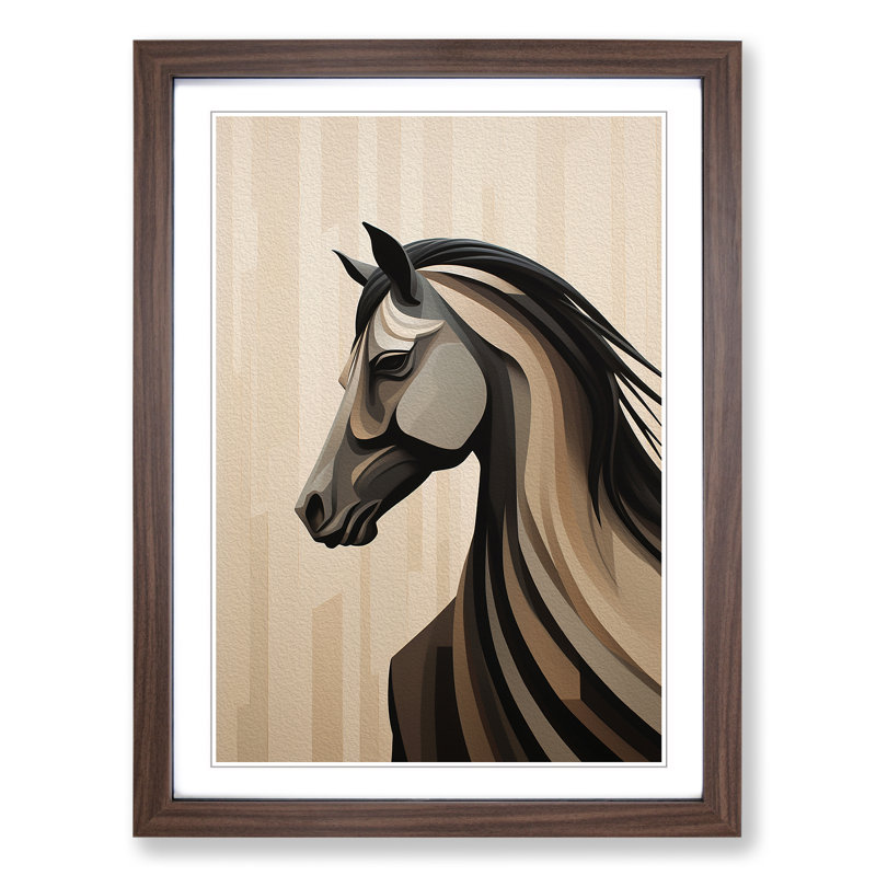 Horse Minimalism No.2 - Framed Print, Walnut Framed, 34cm H x 25cm W x 2cm D