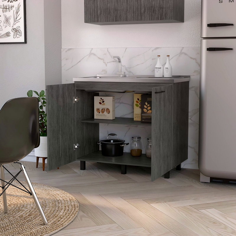 Smokey Oak Utility Sink And Cabinet, Gray