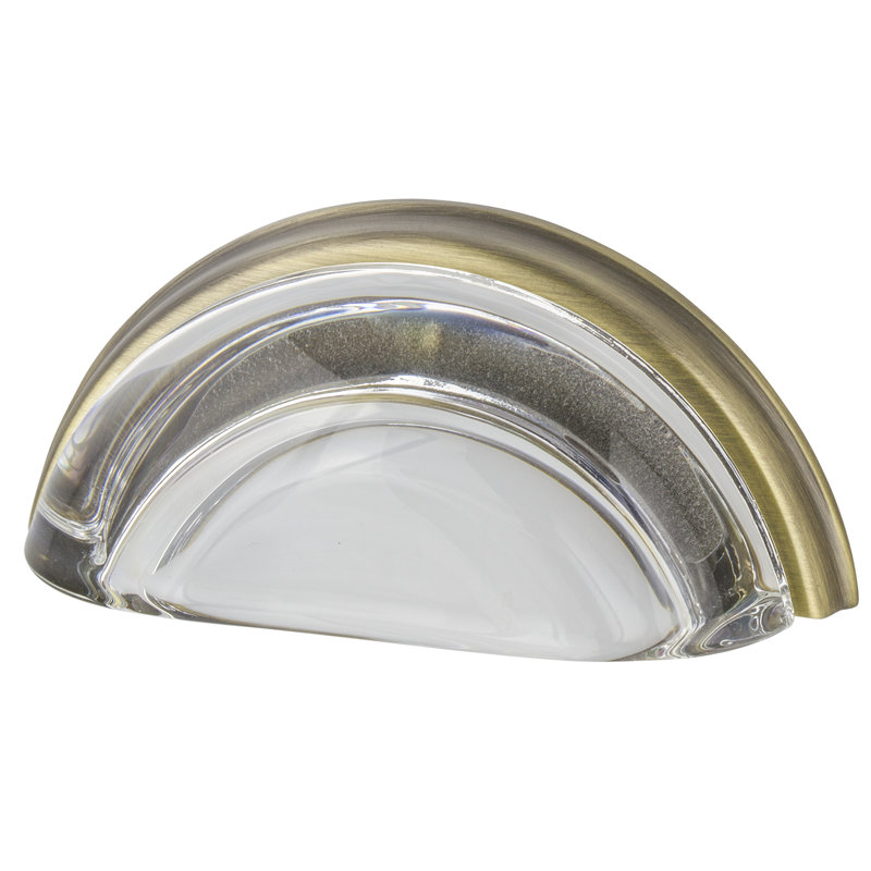 Crystal Clear 3" Center to Center Cup/Bin Pull, Antique Brass