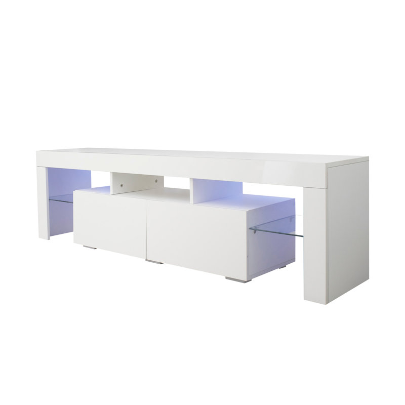 Modern White TV Stand, 20 Colors LED TV Stand W/Remote Control Lights, White
