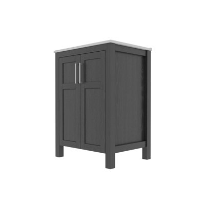 Une armoire de salle de bain noire de 24 pouces, jumelée à un lavabo en céramique blanche, présente un design moderne et est faite de matériaux imperméables et durables.