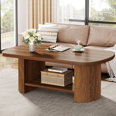 Table basse 45,27 "ovale avec rangement, centre Mid-Century moderne à 2 niveaux pour le salon