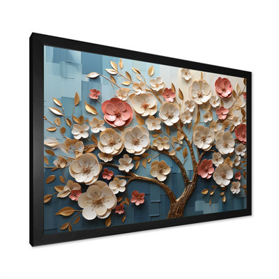 Arbre dynamique à pétales blancs et roses III - art floral abstrait