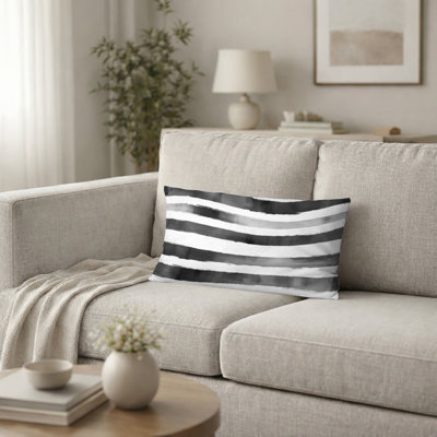 Coussin à rayures - Coussin imprimé lignes noires et blanches modernes fumée