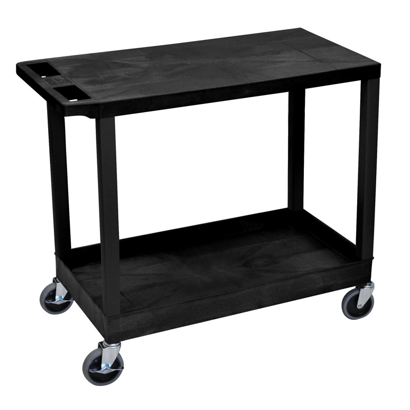 Luxor Black 32" Two-Shelf Utility Cart with Raised Ledge