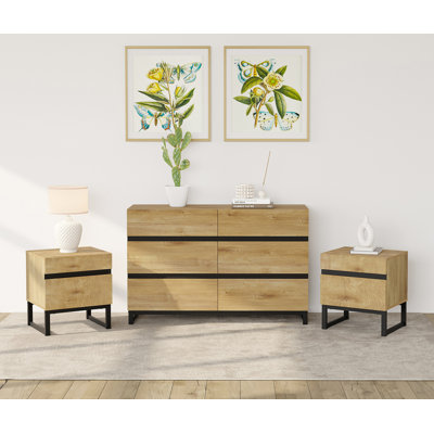 3-Piece Modern Bedroom Furniture Set, 47-Inch Dresser With 6 Drawers And 2 Nightstands With 2 Drawers, Bedroom Set Of 3