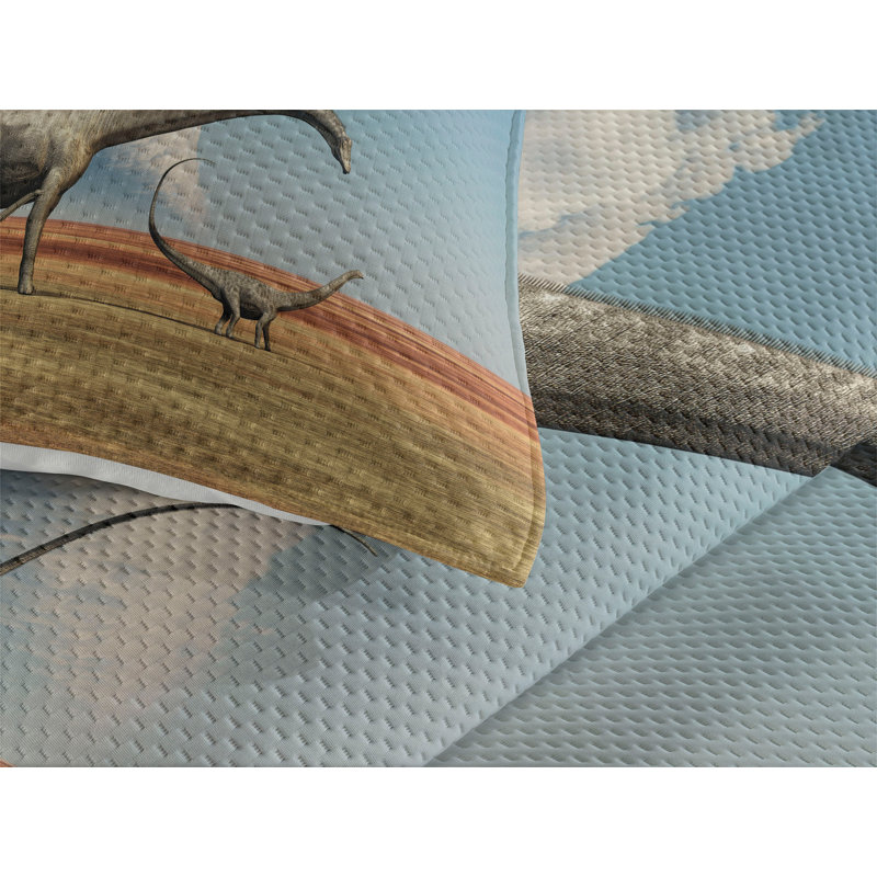 Jurassic Polyester Coverlet, King Bedspread + 2 Shams