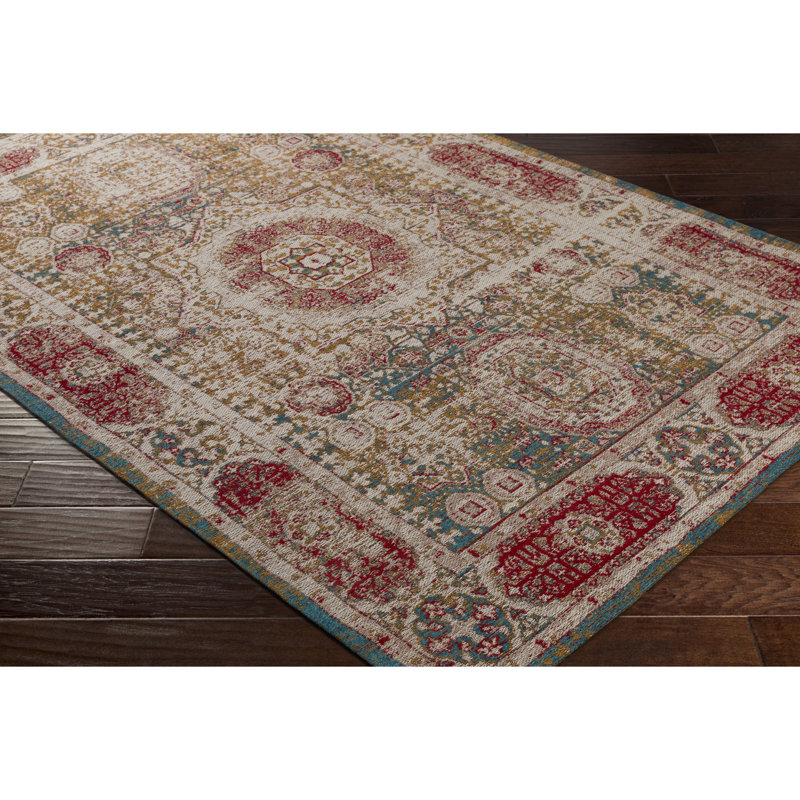 Moutarde/bleu vif tissé à la main Aoi Tapis décoratif, Rectangle 2 pi x 3 pi