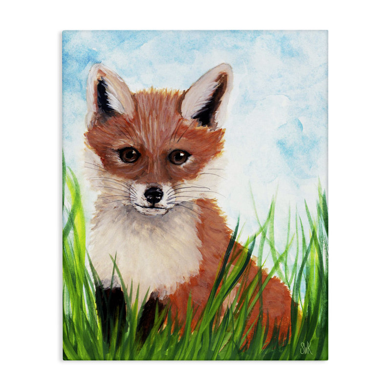 Art mural sur toile Baby Fox in Grass, design par Sarah Waldron Kimball, H 30 po x l 40 po