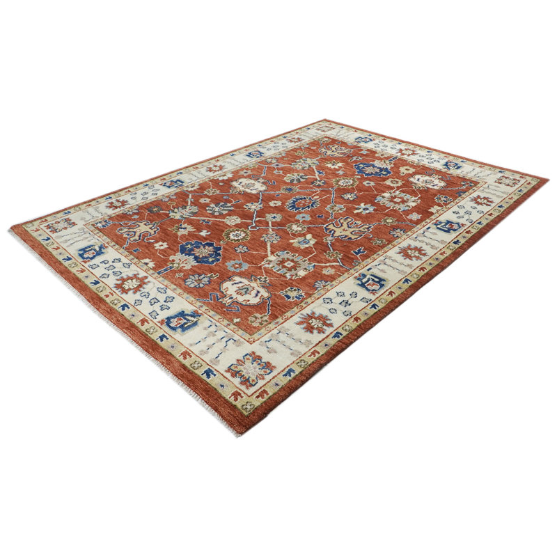 Tapis transitionnel Oushak en laine noué à la main de 9 pi 3 po x 12 pi 3 po ivoire