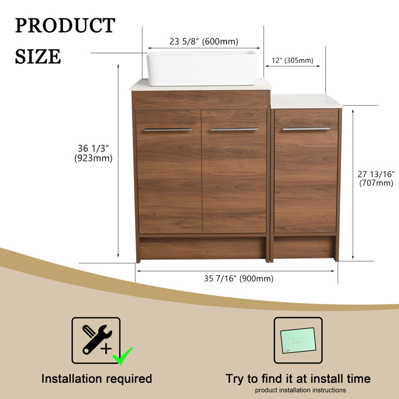 Meuble-lavabo sur pied simple avec plateau en céramique 35,43 po Courtni