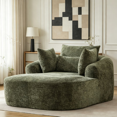 Chaise longue surdimensionnée, canapé-lit de 167 cm en chenille avec assise profonde, fauteuil d'appoint moelleux avec coussins pour salon ou chambre à coucher