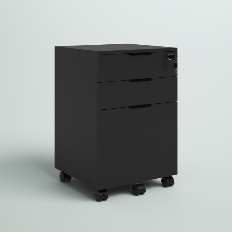 Gosser Home File Cabinet with Wheels - 3-Drawer Mobile Vertical Storage, Black