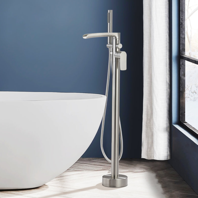 Topcraft Freestanding Bathtub Faucet with Handheld Showerhead, Brushed Nickel